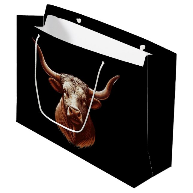 Texas Longhorn Große Geschenktüte (Vorderseite Schrägansicht)