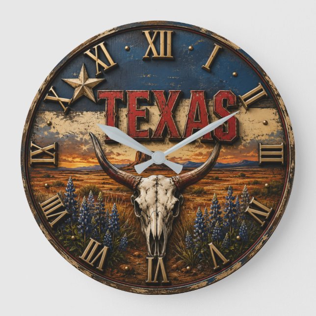 Texas Longhorn Große Wanduhr (Vorderseite)