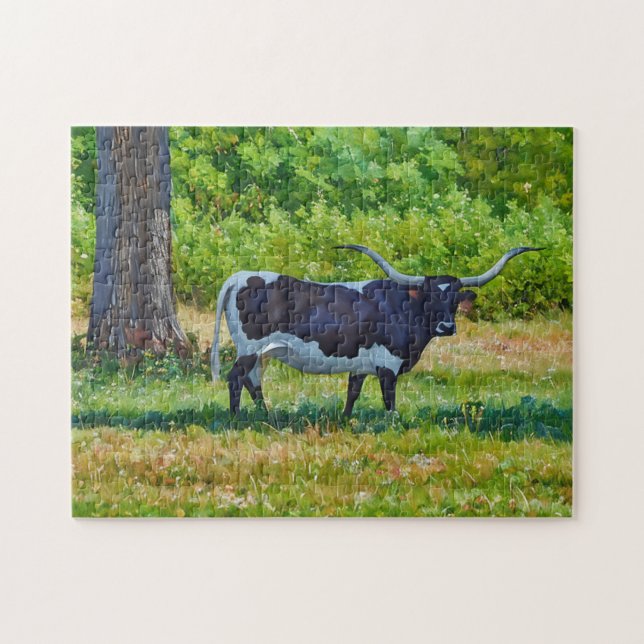 Texas Longhorn Kuh Farm Style Art Puzzle (Horizontal)