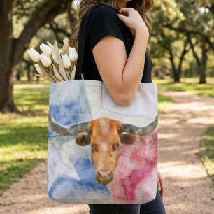 Texas Longhorn Kuh und Flagge Wasserfarben-Kunstwe
