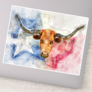 Texas Longhorn Kuh und Flagge Wasserfarben-Kunstwe Aufkleber