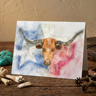 Texas Longhorn Kuh und Flagge Wasserfarben-Kunstwe Dankeskarte