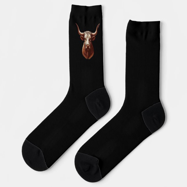 Texas Longhorn Rind Socken (Linkes Detail)