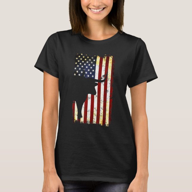 Texas Longhorn Silhouette American Flag 4. Juli T-Shirt (Vorderseite)