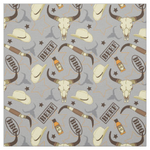 Texas Longhorn Skulls und Stetsons GRILLEN Gemuste Stoff