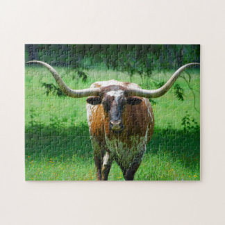 Texas Longhorn steuern auf Western Ranch Puzzle