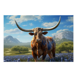 Texas Longhorn Wall Art Glossy Poster