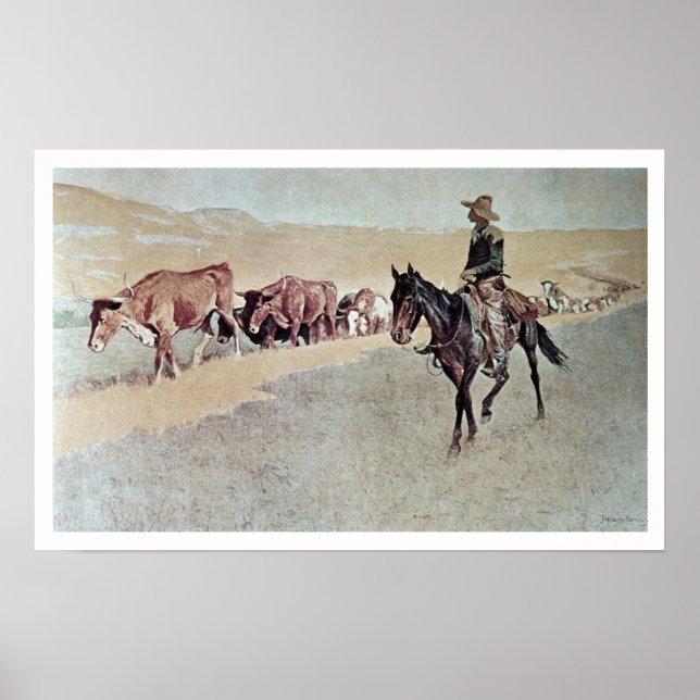 Texas Longhorns (Öl auf Leinwand) Poster (Vorne)