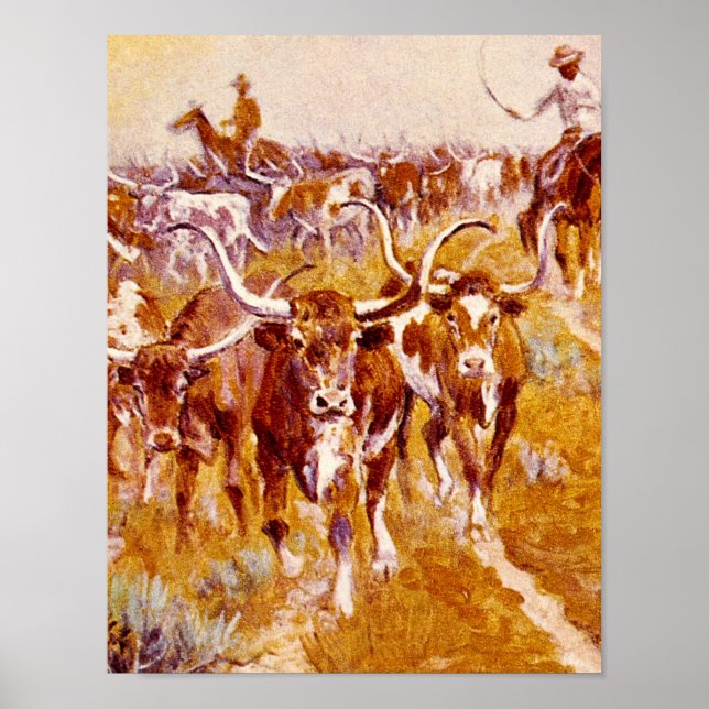 'Texas Longhorns',Olaf C.Seltzer_Great Work of Art Poster (Vorne)