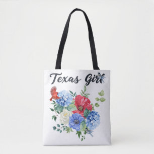 Texas Mädchen mit rot/weiß/blauen Blumen & Vögeln