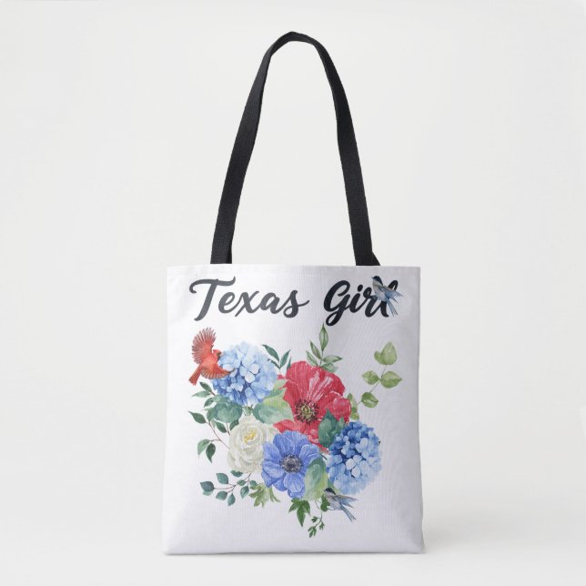 Texas Mädchen mit rot/weiß/blauen Blumen & Vögeln (Vorderseite)