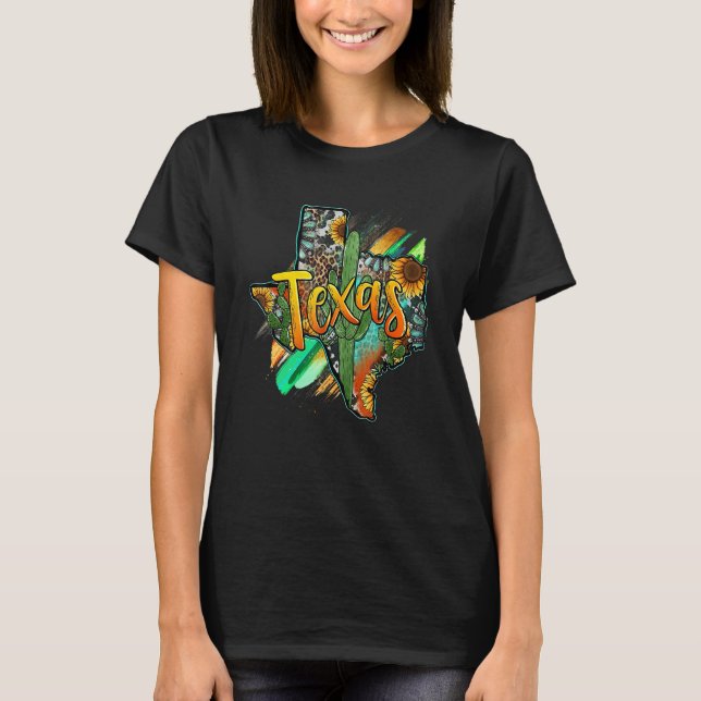 Texas Map Leopard Sunflower Texas Independence Day T-Shirt (Vorderseite)