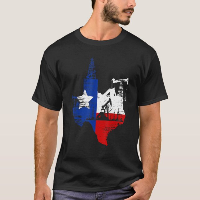 Texas Map Oildfield Worker Benzoline Petroleum USA T-Shirt (Vorderseite)