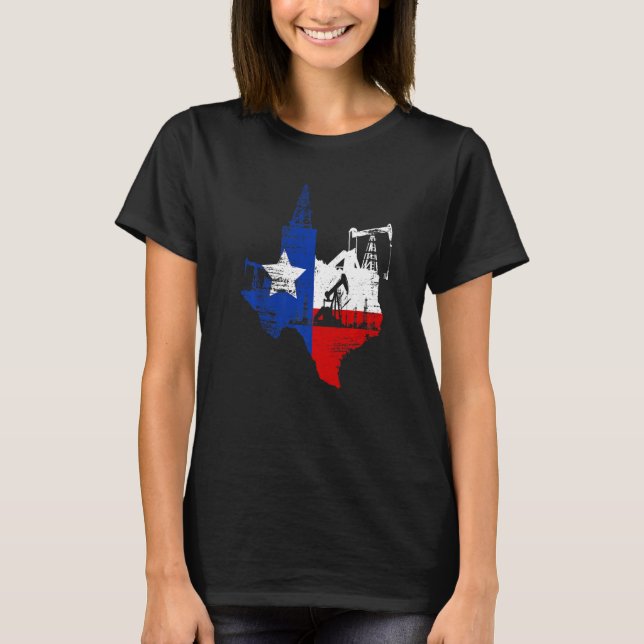 Texas Map Oildfield Worker Benzoline Petroleum USA T-Shirt (Vorderseite)