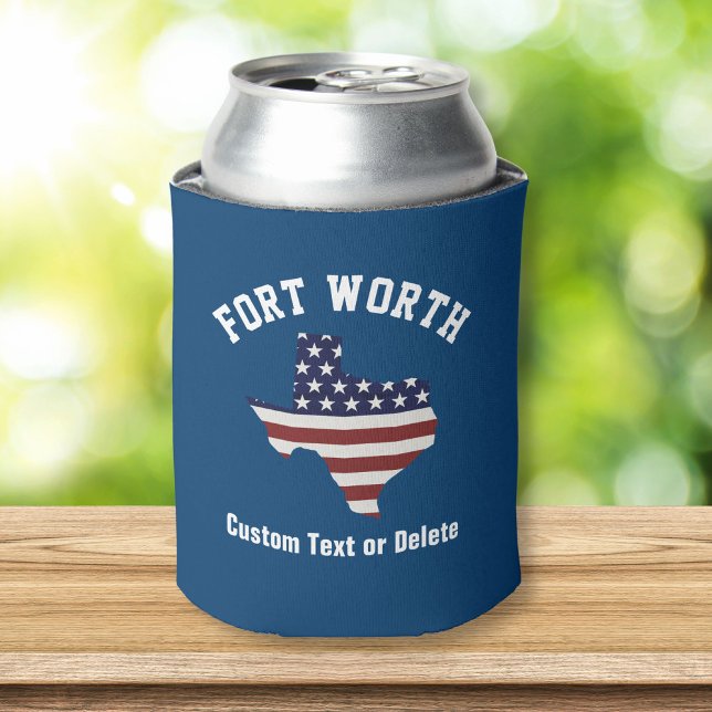 Texas Map | Patriotische Flagge USA | Ihre Stadt o Dosenkühler (Von Creator hochgeladen)