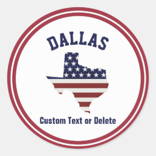 Texas Map   Patriotische Flagge USA   Ihre Stadt o Runder Aufkleber
