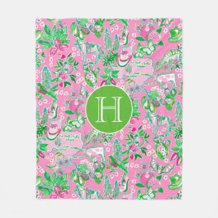Texas Map Pink & Green Preppy Muster Mit Monogramm Fleecedecke