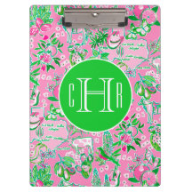 Texas Map Pink & Green Preppy Muster Mit Monogramm