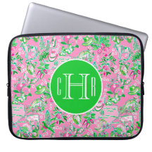 Texas Map Pink & Green Preppy Muster Mit Monogramm