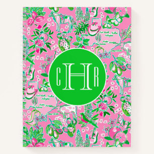 Texas Map Pink & Green Preppy Muster Mit Monogramm Notizbuch