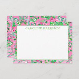 Texas Map Pink & Green Preppy Muster Personalisier Dankeskarte