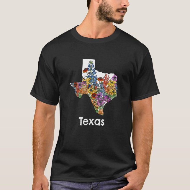 Texas Map Pride T-Shirts Western Bluebonnet Blume  (Vorderseite)