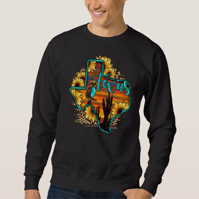 Texas Map Western Cowhide Leopard Sunset Gemstone Sweatshirt (Vorderseite)