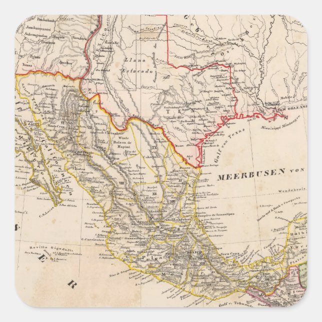 Texas, Mexiko Quadratischer Aufkleber (Vorderseite)
