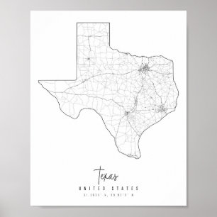 Texas Minimal Street Map Poster