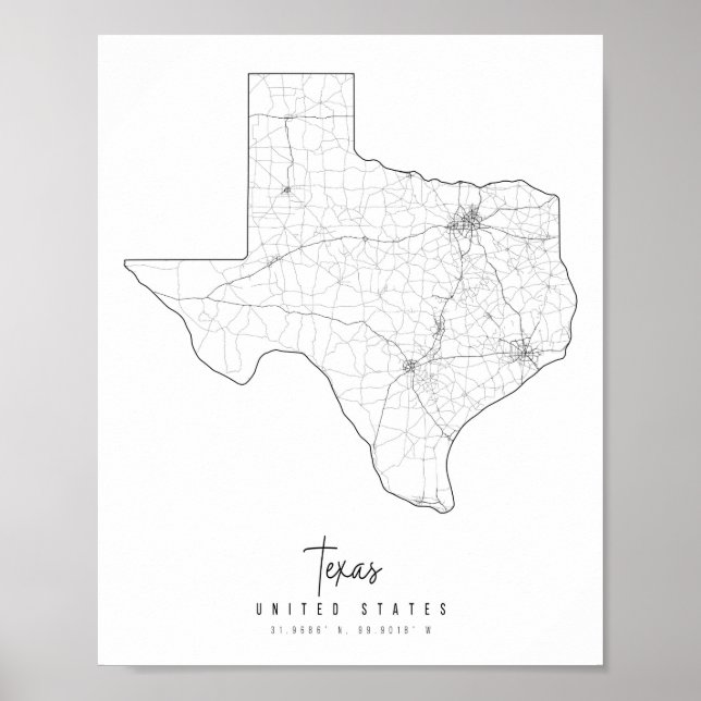 Texas Minimal Street Map Poster (Vorne)