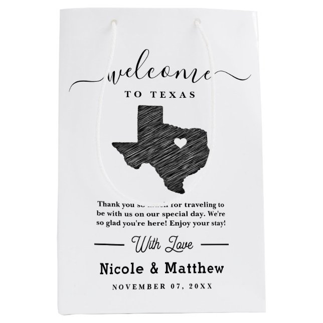 Texas Minimalistisch Texan Map Wedding Willkommen Mittlere Geschenktüte (Vorderseite)