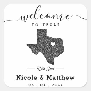 Texas Minimalistisch Texan Map Wedding Willkommen Quadratischer Aufkleber