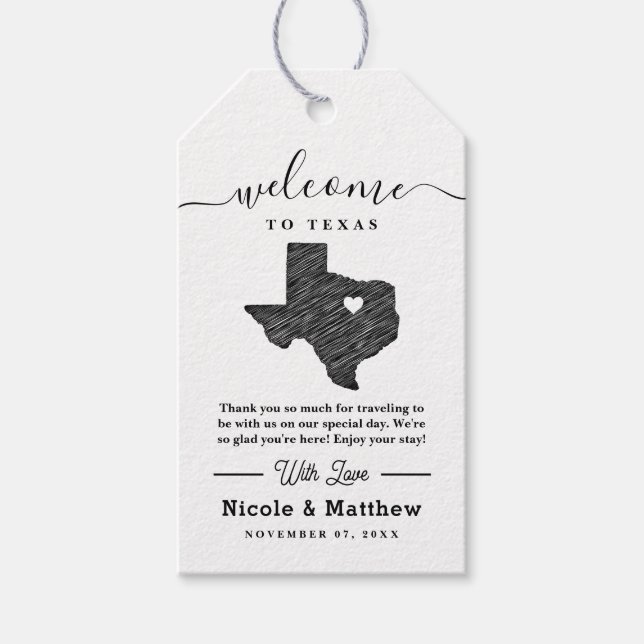 Texas Minimalistisch Wedding Welcome Geschenkanhänger (Vorderseite)