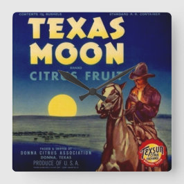 Texas-Mond-Zitrusfrucht-Kisten-Aufkleber Quadratische Wanduhr