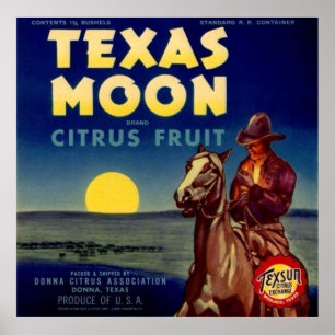 Texas Moon Citrus Fruchtkäfige Etikett Poster