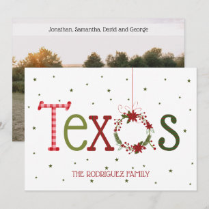 Texas-Musterbuchstaben und Weihnachtsstern-Kranz Feiertagskarte