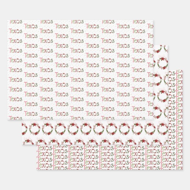 Texas-Musterbuchstaben und Weihnachtsstern-Kranz Geschenkpapier Set (Set)