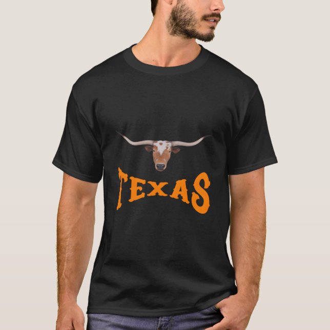 Texas Name mit dem Kopf der Longhorn SA T-Shirt (Vorderseite)