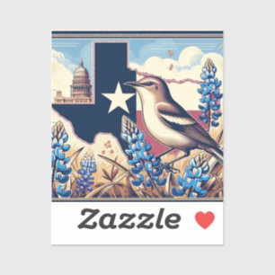Texas Northern Mockingbird und Bluebonnet Blume Aufkleber
