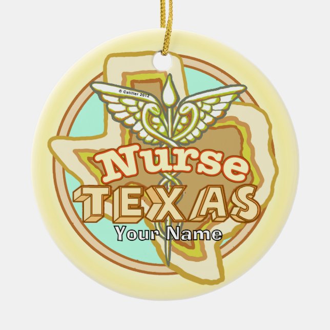 Texas Nurse Caduceus  Keramik Ornament (Vorne)