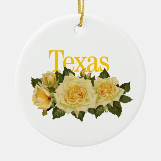 Texas-Ornament mit gelben Rosen individuell anpass Keramik Ornament (Vorne)