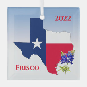 Texas outline & flag colors - Frisco Ornament Aus Glas