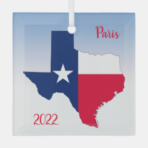 Texas outline & flag colors - Paris, Ornament Aus Glas