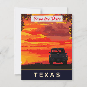 Texas-Pickup-Truck-Sonnenuntergangs-Hochzeits-Einl Save The Date