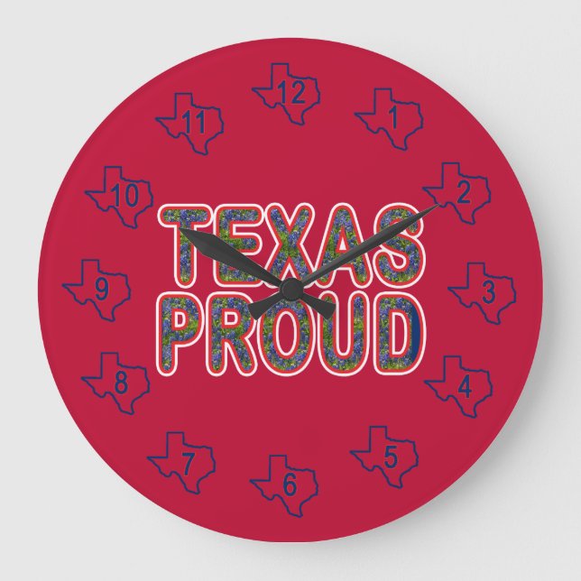 Texas Proud Bluebonnet Große Wanduhr (Vorderseite)