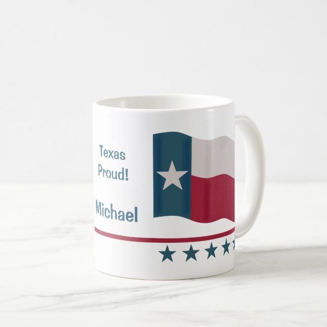 Texas Proud Lone Star Flaggenname Personalisiert w Kaffeetasse (VorderseiteRechts)