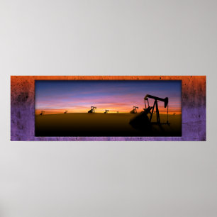 Texas-Pumpen-Jack-Sonnenuntergang Poster