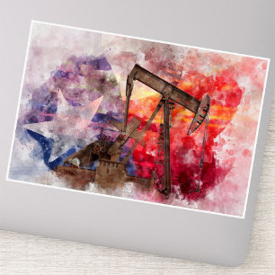 Texas Pumpjack-Aquarell mit Texas-Flaggen-Kunst Aufkleber