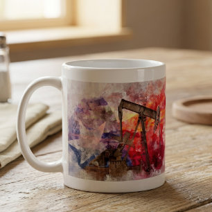 Texas Pumpjack-Aquarell mit Texas-Flaggen-Kunst Kaffeetasse
