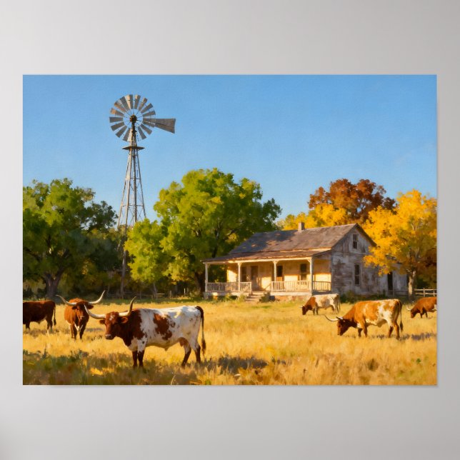 Texas Ranch House in Fall Poster (Vorne)
